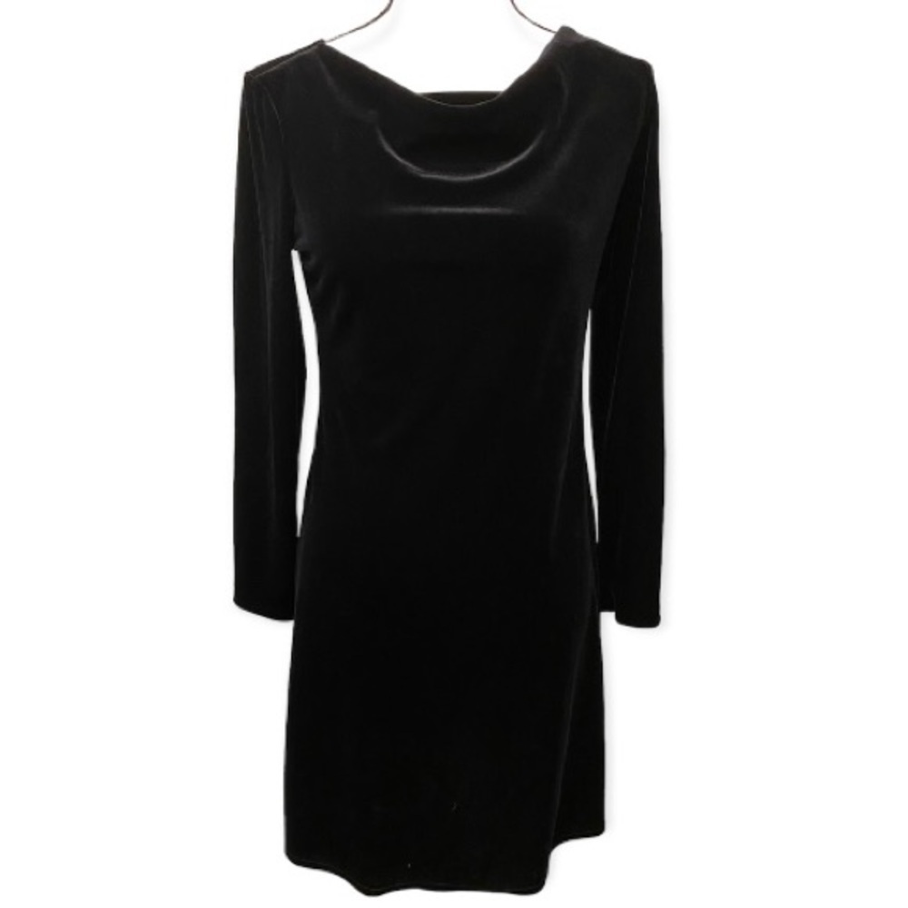 Social Circles 8 Petite Velour Long Sleeve Dress Black Bodycon Some Stretch - Picture 1 of 9